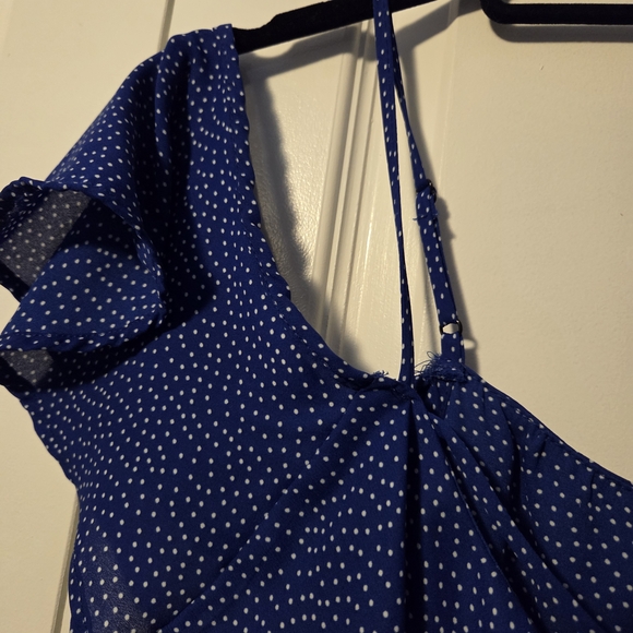 Le Lis Royal Blue Polka Dot Blouse - Picture 4 of 6